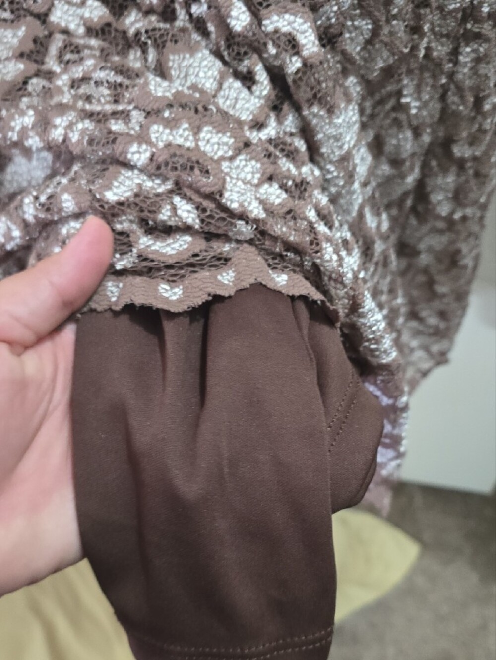 Kiyonna Size 0X Brown Lace Dress with V-Neck - Picture 6 of 10